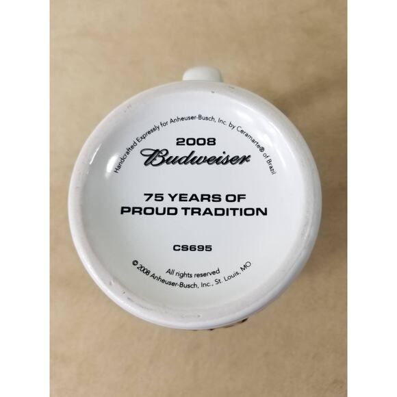 Budweiser Beer Stein Mug 75 Years of Proud Tradition 2008 Handcrafted 7" Brazil - Picture 11 of 12